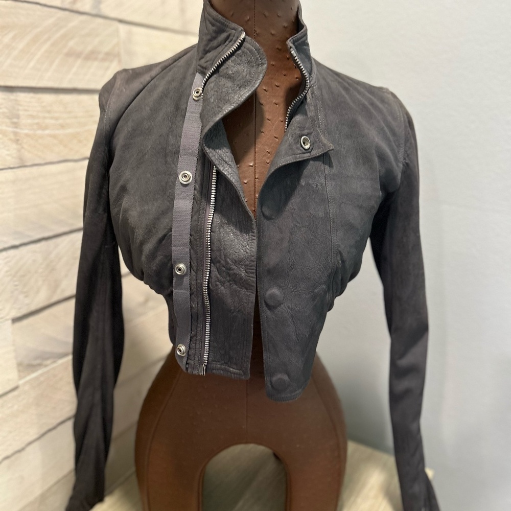 Rick Owens Lambskin Leather Cropped Jacket w/Silver Zippers